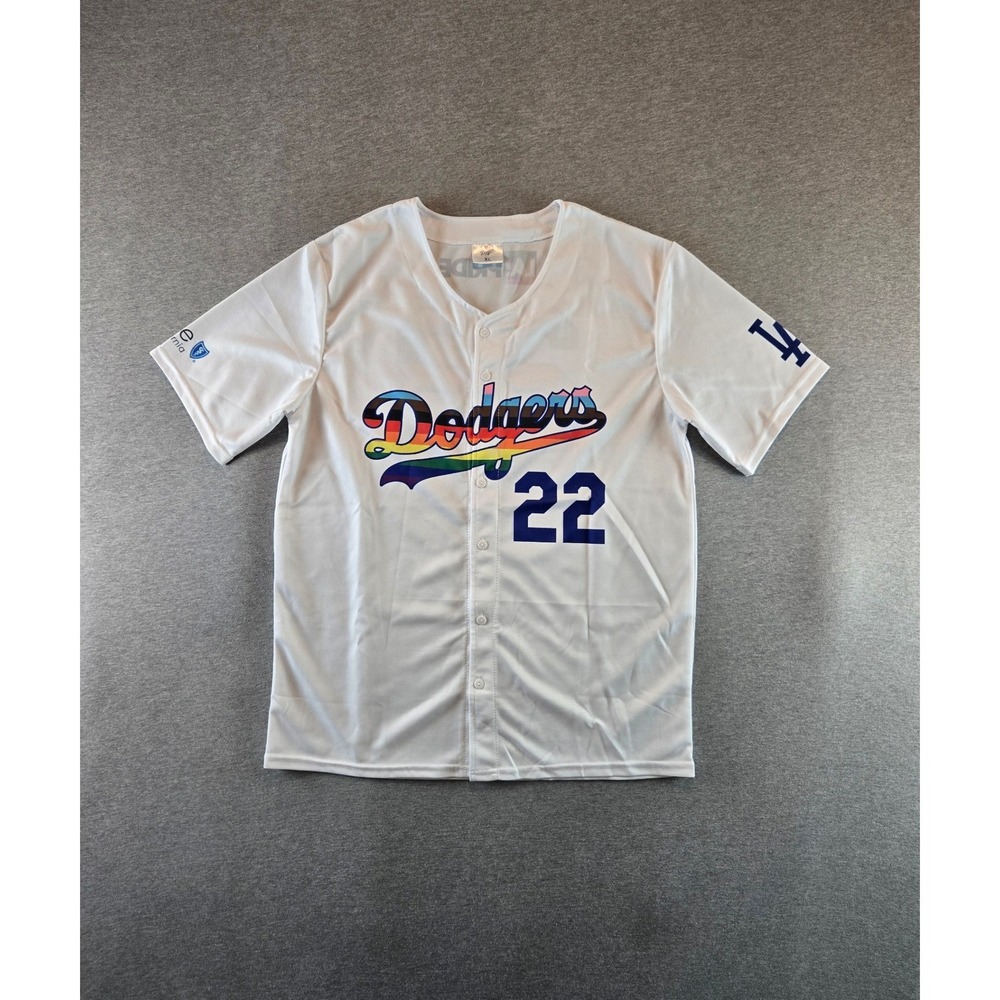 LA‎ Dodgers Baseball Jersey Mens XL White 2022 Pride Night Rainbow Logo 22
